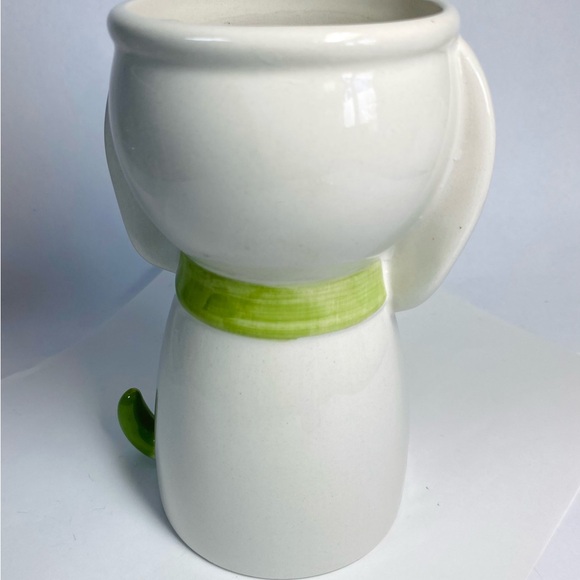 Puppy Dog Figurine Vase Planter Ceramic White Green Vintage Portugal P3571 6" - Picture 4 of 8